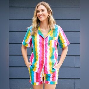 NWT Print Fresh Top And Short Set Womens Pajamas Daily Disco Rainbow Print Small